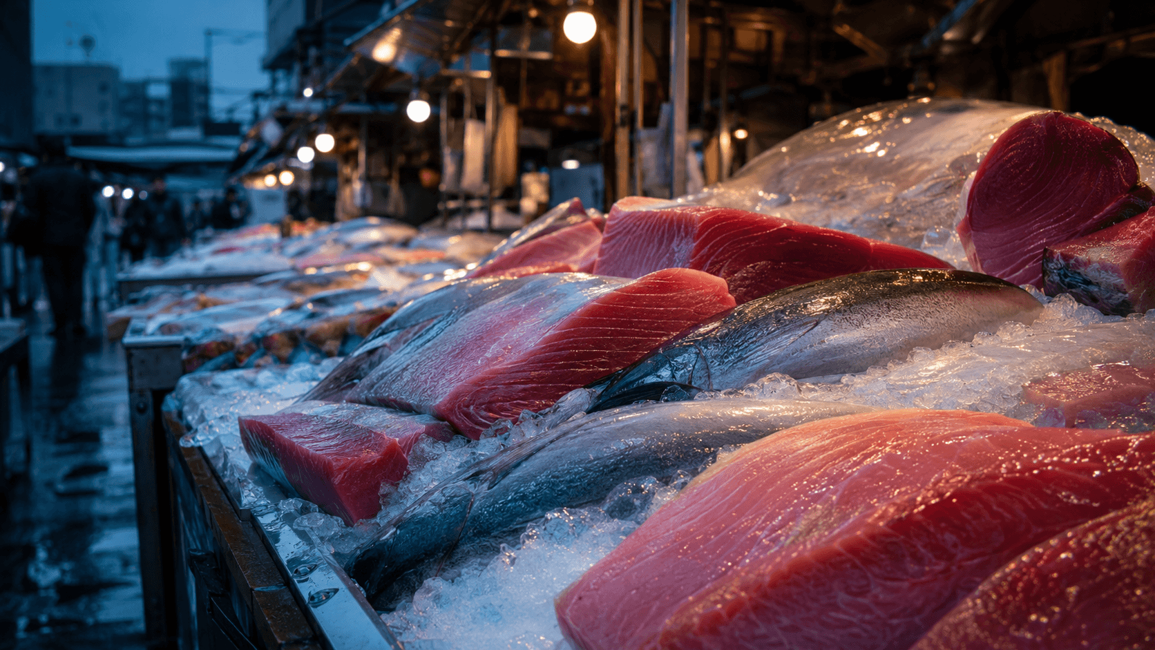 The morning's catch laid out at Toyosu market